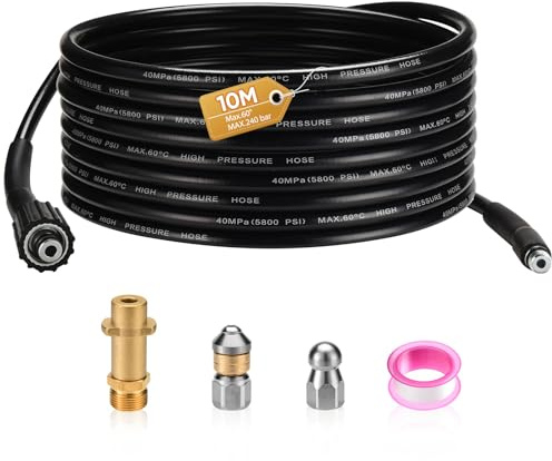 10m Rohrreinigungsschlauch 400Bar, mit M22 Adapter, Düsen starr + rotierend, CAROD 5800 PSI Hochdruckschlauch Geeignet kompatibel mit Karcher K2-K7 für Rohre, Abflüsse und Leitungen