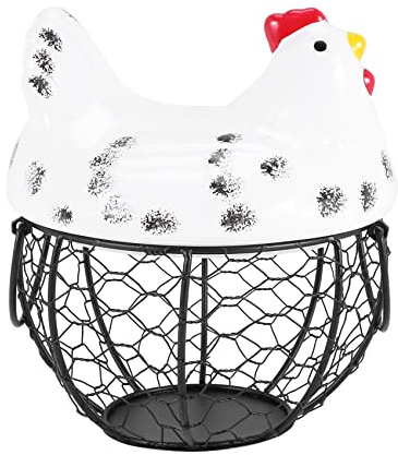 Qezodsx Panier D'Oeufs, Panier de Support D'Oeufs, Panier de Rangement de Restaurant de Forgé de Stockage D'Organisateur, DéCor de Poule de Cuisine (Blanc)