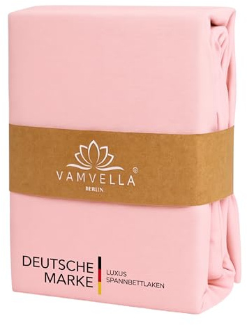 VAMVELLA® Premium Spannbettlaken 140x200cm -100% Bio-Baumwolle, Double Jersey (doppelgestrickt) - 250g/m² 20–40 cm Steghöhe, für hohe Matratzen, Boxspring mit Topper & Wasserbett (Lilydust, 140x200)