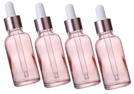 Beatifufu 4pcs Pink Glass Dropper Bottles Reusable Eye Dropper Bottles Essential Oil Containers for Aromatherapy Massage and Cosmetic Storage