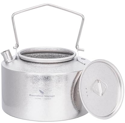Boundless Voyage - Théière en titane pour camping en plein air - Ultra légère - Grande capacité - Bouilloire en titane avec poignée pliable - 1 l