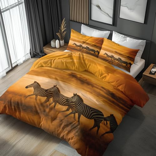 Generisch Zebra Bettwäsche 135x200 2er Set Mit Afrikanische Wildtiere Pferd Muster, Bettbezug Set Bügelfreie Bettwäsche Mit Reißverschluss, Kissenbezug, Zebra Deko