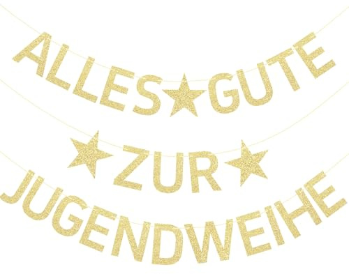 G2PLUS Aufgefädelt Jugendweihe Deko Girlande Champagnergold Glitzer | Alles Gute zur Jugendweihe Girlande Banner, Hängedeko für Foto Hintergrund, Mädchen Jungen