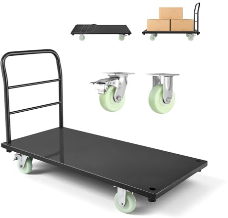 VEVOR Heavy Duty Platform Truck, 2000 LBS Industrial Steel Flatbed Cart with 360° Swivel Wheels, Platform Push Cart Dolly, Easy Storage for Warehouse/Garage/Moving/Garden (48 x 24 x 32)