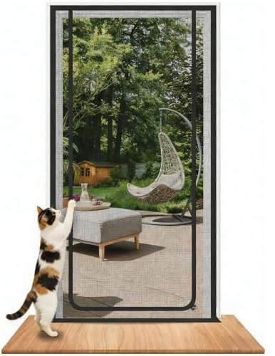 Cat Screen Door, Double-Sided Zipper Reinforced Mesh Screen Door for Introducing New Cats, Scratch Proof, Prevent Pets Running Around & Allow Fresh Air Flow (Black, 85 x 200cm)