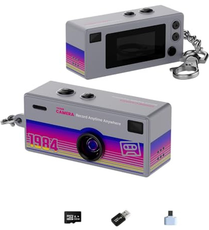 Mini Fotocamera Portachiavi Vintage, Videocamera 1080P con Schermo, Scheda 32GB, Type-C, per Viaggi e Vlog (Grigio)