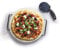KitchenCraft KCPIZSTONE World of Flavours Pizza Stone and Cutter Wheel Set in Gift Box, Round, Ceramic, 2 Pieces, Beige, 32cm