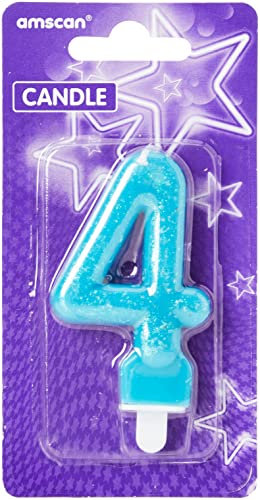Amscan 9900765 - Zahlenkerze 4, Höhe 7,6 cm, Tortenkerze, Kuchenkerze, Geburtstag, Dekoration