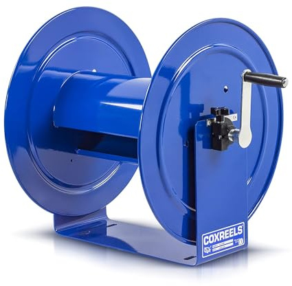 Coxreels V-117-850 Hand Crank Steel Hose Reel, V-100 Series, 1 ½ x 50' – Easy to Use Compact Design – Heavy Duty Steel Construction, Made in The USA, Blue