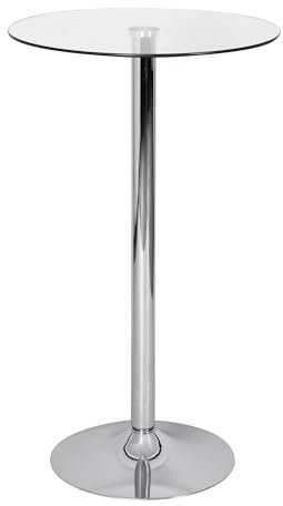 AMSTYLE Stehtisch 60x60x105 cm Rund Bartisch Sicherheitsglas Bistrotisch Silber, Moderner Tisch für Bar, Design Partytisch Metall, Hochtisch Messetisch Chrom