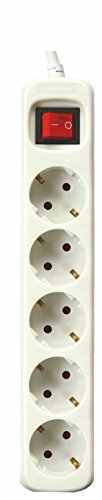 Silver Electronics - Regleta Enchufe con 5 Tomas con Interruptor, Blanco, 5 Enchufes, Cable de 1,5 Metros, Protección Infantil, Toma de Tierra
