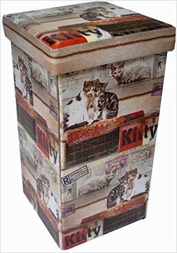 Biscottini Pouf wiederverschließbar | Kunstleder 32x32x60 cm Sitzhocker mit stauraum | Spielzeugkiste mit Deckel | Spielkiste Kunstleder | Sitzwürfel