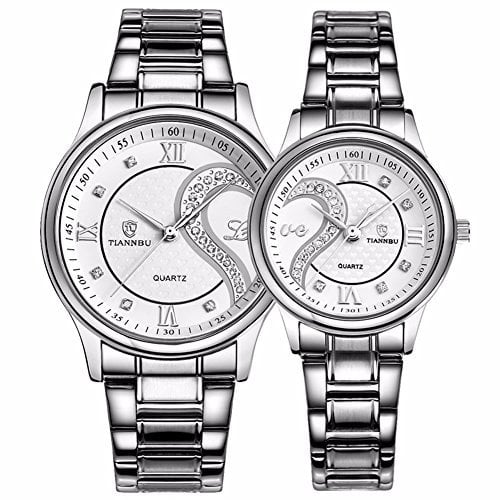 DREAMING Q&P Unisex Analog Quarz Paar Uhr mit Edelstahl Armband Weiß 2ER-SET-MW102GW