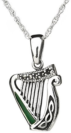 Celtic Harp Kette - Keltische Harfe aus Sterling Silber mit Emaille & Markasit