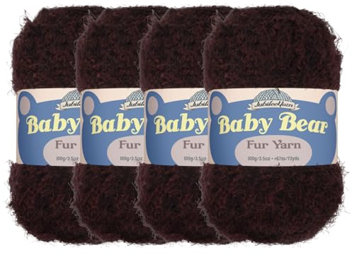 JubileeYarn Baby Bear Yarn - Chunky Weight Polyester Fur - 100g/Skein - Brown - 4 Skeins