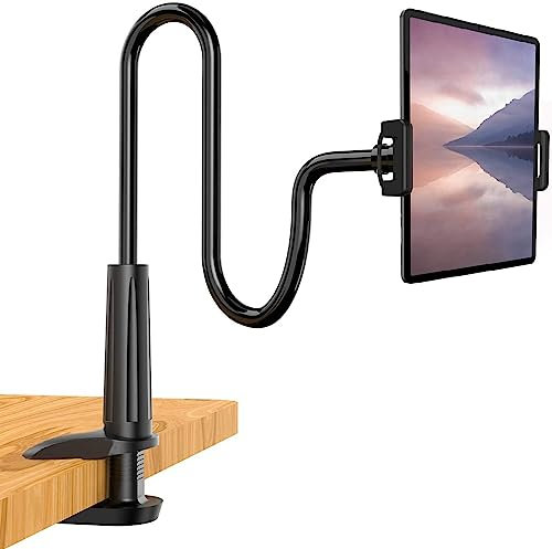 LINKLKBOY Support Tablette avec col de Cygne,Support Tablette Réglable pour Pad 2019 Pro 11/10.5/9.7, Pad Mini 2 3 4, Pad Air 2 3, Nintendo Switch, Kindle, Samsung et Autres tablettes - Noir