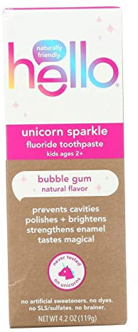 HELLO Bubblegum Unicorn Sparkle Toothpaste for Kids, 4.2 OZ