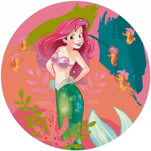 Komar Disney DOT runde und selbstklebende Vlies Fototapete von Disney - Ariel Happy Coral - Ø Durchmesser 125 cm - Meerjungfrau, Kindertapete, Kinderzimmer, Wandtattoo - DD1-017