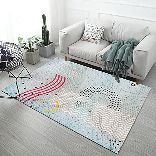Waschbarer Teppich Orientteppich Blaue rote geometrische Musterdesign Großer Wohnzimmer Teppich Schlafzimmer Wasser Waschbare Sicherheit Schlafzimmerteppich 80x120cm