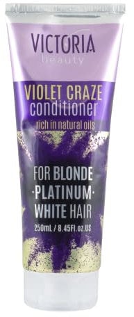 Victoria Beauty Silber Spülung No Yellow, Anti Gelbstich Silberspülung für blondiertes Haar, Silver Conditioner für blondes und graues Haar, Purple Haarspülung mit Violett-Pigmenten, 250ml