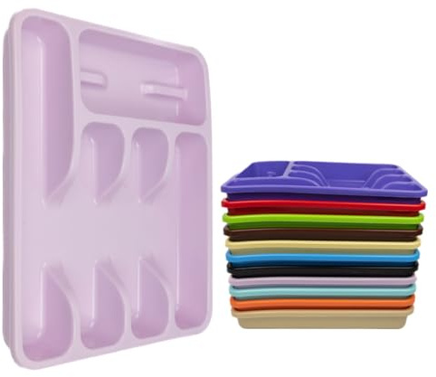 ECO Plastic Large Cutlery Drawer Organiser | 6 Compartment Cutlery Tray for Drawers | Multi Color Cutlery Trays for Kitchen Drawers | Kitchen Drawer Organiser for Forks, Spoons & Knives