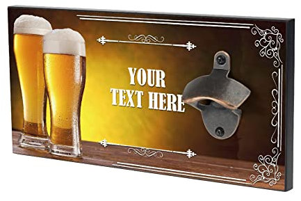 Bang Tidy Clothing Personalised Bottle Opener Wall Mounted Wooden Bar Sign Plaque - Bar Accessories for Home Pub Man Cave - Beer Gifts for Him Dad - 30 cm x 15 cm x 1.5 cm - WS-RA813 - ADD YOUR TEXT