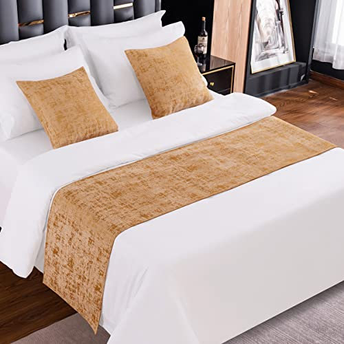 AMBERIS Camino De Cama Dorado, Bufanda De Cama Moderna De Chenilla Suave Que No Se Decolora