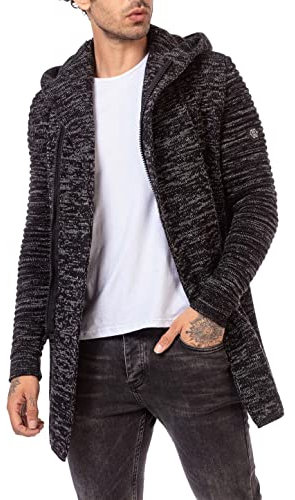 Cardigan para hombre Abrigo Chaqueta de punto larga Negro XXL
