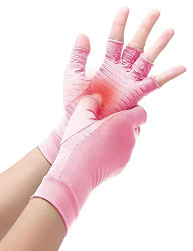 Waxden Guanti in rame a compressione per artrite, guanti in rame per donne e uomini, guanti per artrite senza dita, sollievo dal dolore e guarigione per artrite, tunnel carpale, 1 paio (M, Rosa)