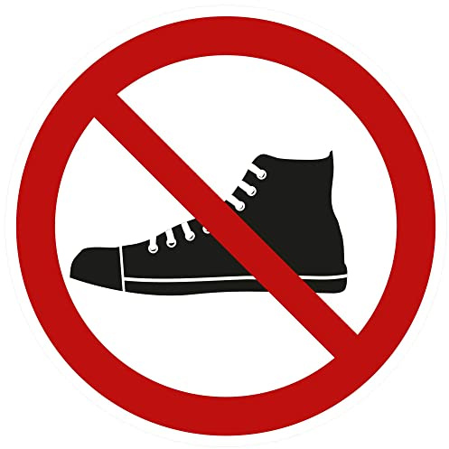 Kleberio® Selbstklebende Aufkleber - Schuhe verboten - Piktogramm zum Schutz vor Verschmutzung, Respekt von Tradition, Religion, kein Zutritt mit Schuhen, Sicherheit, Aufkleber 10 cm 1 Stück