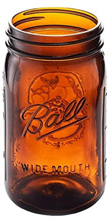Ball Elite Collection Amber Glass Wide Mouth Mason Jar (32 oz/ Quart ) Amber Canning Jar - UV light Protection - Microwave & Dishwasher Safe, 1 Jar (No Lid or Band)