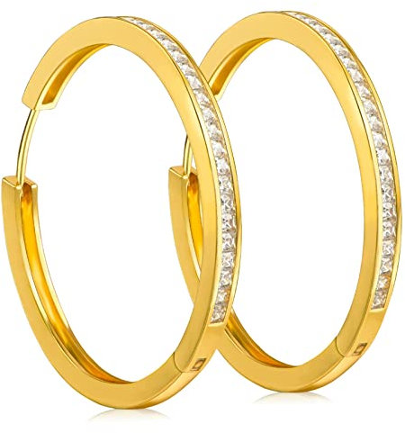 Beutirer Gold Ohrringe Damen mit 5A Zirkonia Kristall, 18K Vergoldete Creolen Ohrringe für Frauen, 35mm Golden Handmade Ohrringe, Geburtstag Muttertag Valentinstag Schmuck Geschenke für Damen