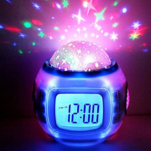 Keyohome LED Star Projector Starry Night Light Projector with LED Alarm Clock Battery Powered Projector Lamp with Music for Bedroom, Home Theater, Girl Boy