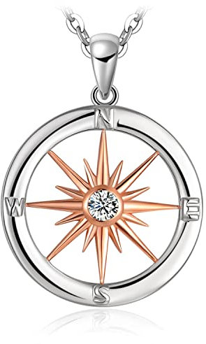 JewelryPalace Collana Rosa dei Venti Donna Argento 925 con Cubica Zirconia, Sole Collana Ciondolo Pietra a Taglio Rotondo con Catena 45cm, Collane Pendenti Anniversario Set Gioielli Donna