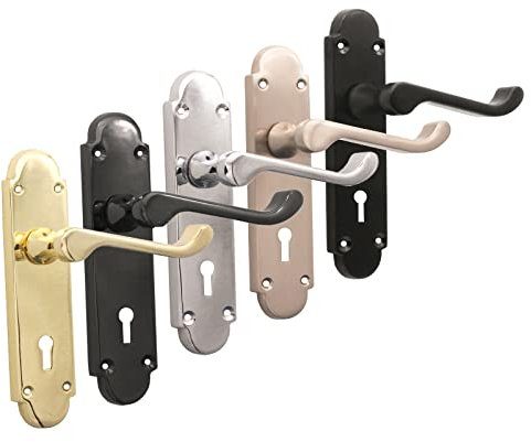 Infinity Decor Victorian Scroll Lever Lock on Shaped Backplate Internal Door Handles Set - Ideal for Internal Doors 168mm x 40mm Backplate in Various Finishes (Polished Chrome)