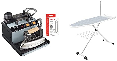 Polti Vaporella 2H Pro Kalstop, Ferro da Stiro a Vapore con Caldaia, Tappo di Sicurezza, 20 Fiale di Kalstop Incluse, Grigio/Nero & Fpas0001 Vaporella Asse da Stiro Piano con Ruote di Trasporto