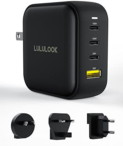LULULOOK 100W USB C Ladegerät, USB C Netzteil 4 Ports GaN PD Schnellladegerät Universal Reisestecker Kompatibel mit MacBook Pro/Air, iPad mini/Pro, iPhone 16/15, Samsung S23/S22, Pixel 6, Laptop usw