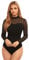 GORGLITTER Damen Body Langarm Elegant Mesh Bodysuit Strass Body Sexy Langarmbody String Damenbodys Mit Stehkragen Schwarz L