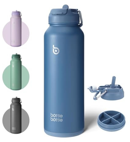 BOTTLE BOTTLE Insulated Water Bottle with Straw 1180ml(40oz) Sports Stainless Steel Water Bottles with Handle Lid Outdoors Drink Flask for Pills (blue)