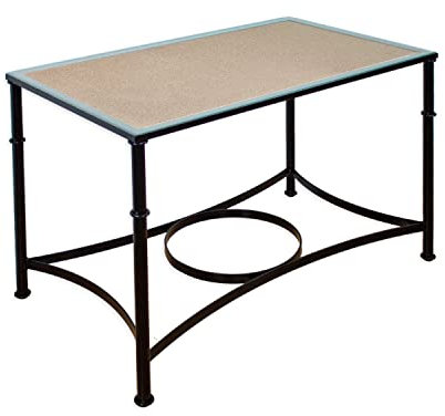 El Herrero Mesa de Forja para Salon, Comedor, Cocina, Mesa de Centro, Jardin | 120x70 Regulable a Doble Altura. Ideal para Ropa Camilla (Black, con Aro + Tablero + Cristal 6mm)