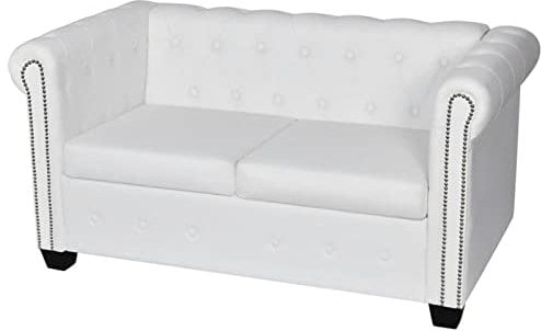 Festnight Chesterfield Sofa 2 Sitzer Weiß Kunstleder 145.5 x 76 x 70 cm