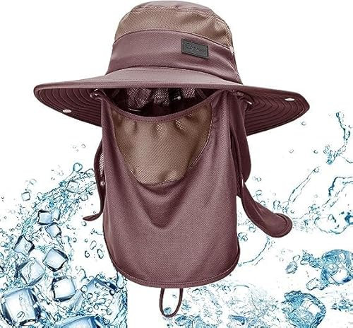 Sukeen Fischerhut für Männer & Frauen Sonnenhüte, Outdoor UV-Sonnenschutz Taktischer Angelhut breite Krempe Hut Kühlung Eimer Hut mit abnehmbaren Halsschutz und Gesichtsschutz
