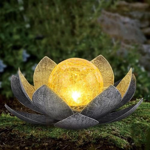 Lampe solaire d'extérieur - Décoration de jardin - Décoration de jardin - Étanche - Fleurs de lotus - Décoration de jardin - Boule en verre - Lampe solaire d'extérieur - Pour jardin, pelouse, allée