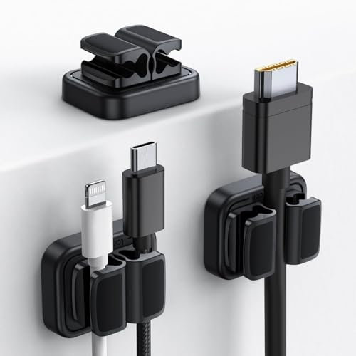 Lamicall 3-IN-1 Kabelhalter Kabelclips, Kabel Organizer - 3 Stück Kabelklemmen selbstklebend, Verstellbarer Kabelorganizer am Schreibtisch, Wand, Kabelmanagement für Netzkabel, HDMI, USB, Ladekabeln