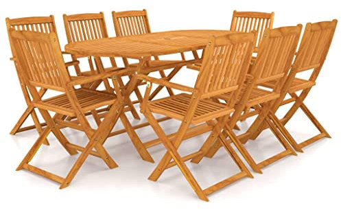 YITHOPI Terrassenmöbel Gartensofa Möbelsets 9-TLG. Garten-Essgruppe Klappbar Massivholz Akazie