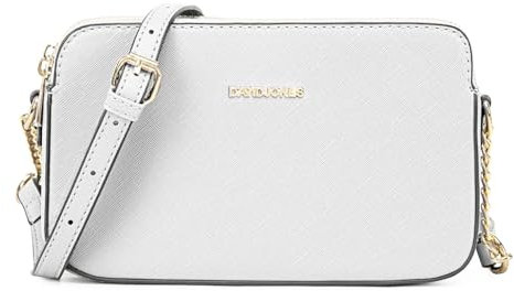 David Jones - Damen Kleine Umhängetasche - Frau Handytasche PU Leder - Ketten Handtasche Tasche mit 3 Fächern - Elegante Schultertasche Crossbody Bag Shopping Abend Party Trend - Weiß