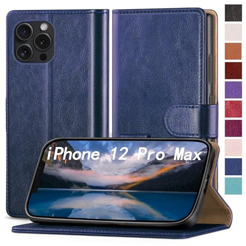 RingPi für iPhone 12 Pro Max 6.7 Handy Hülle PU Leder[RFID Schutz] Handyhülle Lederhülle Klapphülle Kartenfach Stoßfeste Schutzhülle Leather Flip Cover für Apple 12 ProMax Wallet Phone Case,Blau