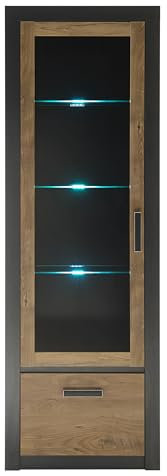 Furn.Design Vitrine in Kastanie und grau Fresco Vitrinenschrank Wohnzimmer Esszimmer Schrank Anrichte 67 x 200 cm Beveren (Vitrine 1)