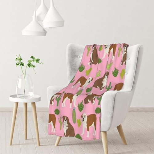 Decke, warme Flanelldecke/Decke, Bettüberwurf für Sofa, Büro, 102 x 76 cm,Englische Bulldogge, rosa Kaktus, süßer Hund, Beste Hundebulldogge, englische Bulldogge