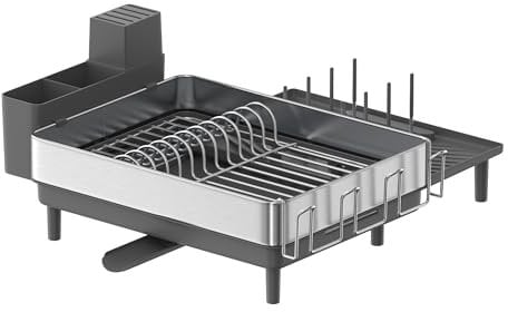 SONGMICS Égouttoir à Vaisselle, Support Extensible pour Sécher la Vaisselle, Support de Vaisselle de Cuisine en INOX avec Bec Tournant, Porte-Ustensiles, Porte-Planche, Argent et Gris KCS037G01